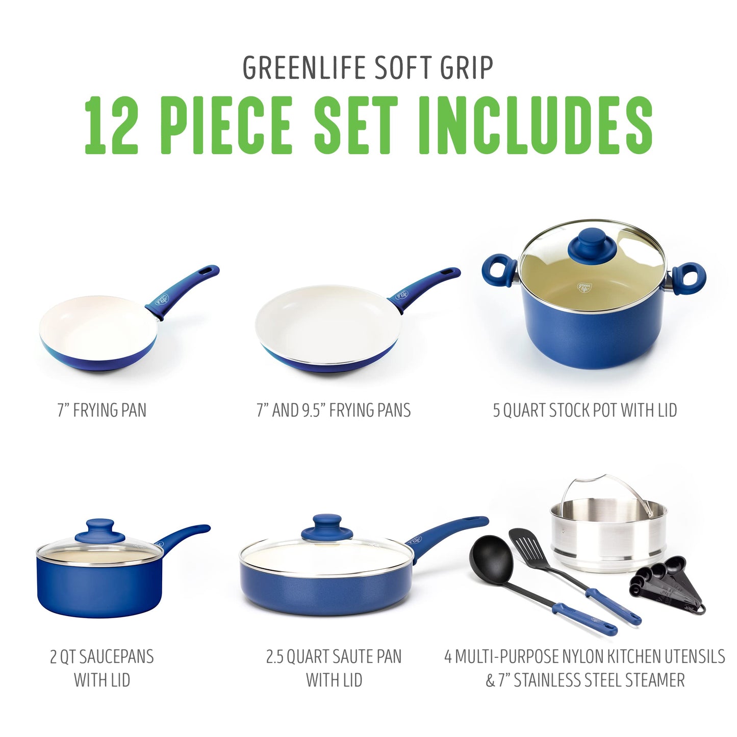 Soft Grip Healthy Ceramic Nonstick 16 Piece Kitchen Cookware Pots and Frying Sauce