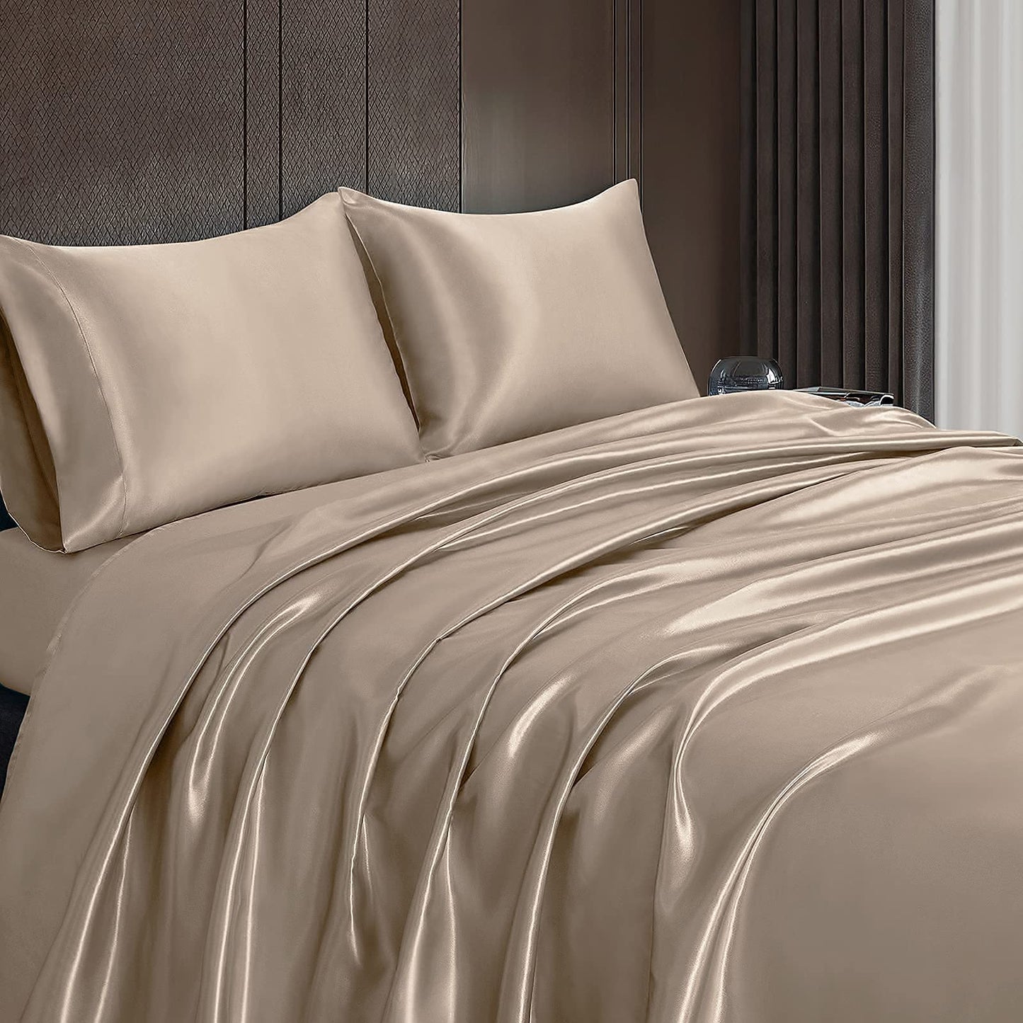 4pcs Satin Sheets Set Luxury Silky Satin Bedding Set with Deep Pocket