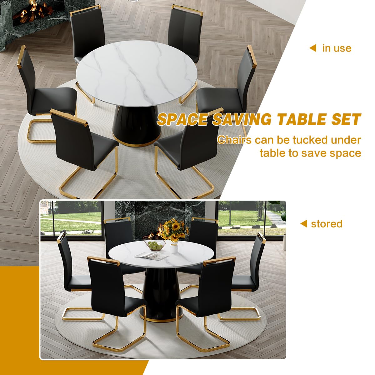 Round Dining Table Set for 6, 45''Round Wooden Dining Set