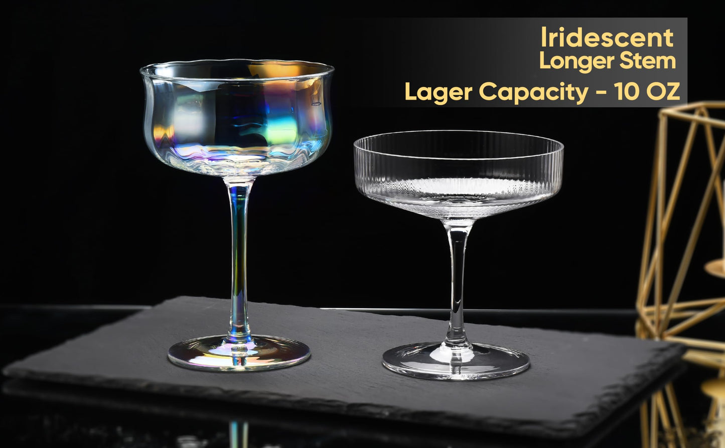 Iridescent Vintage Coupe Glasses Set of 4 | 10oz