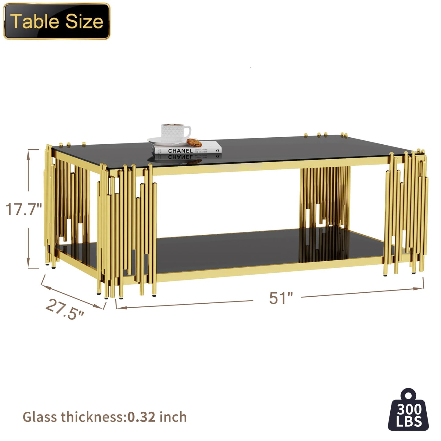 Modern Living Room Table Gold Stainless Steel Metal Leg Rectangular