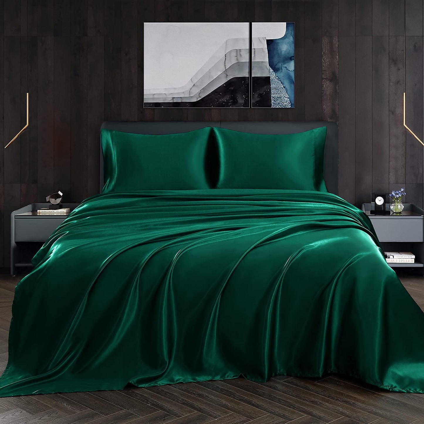 4pcs Satin Sheets Set Luxury Silky Satin Bedding Set with Deep Pocket