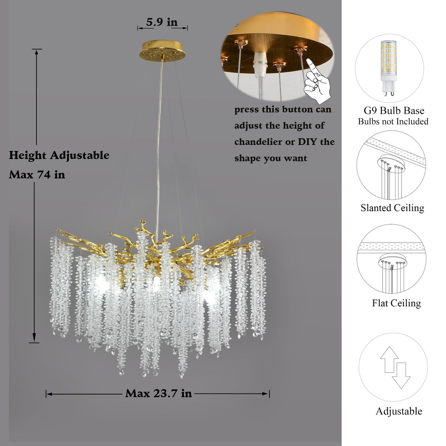 Modern Crystal Tree Branches Chandelier Gold Round Raindrop