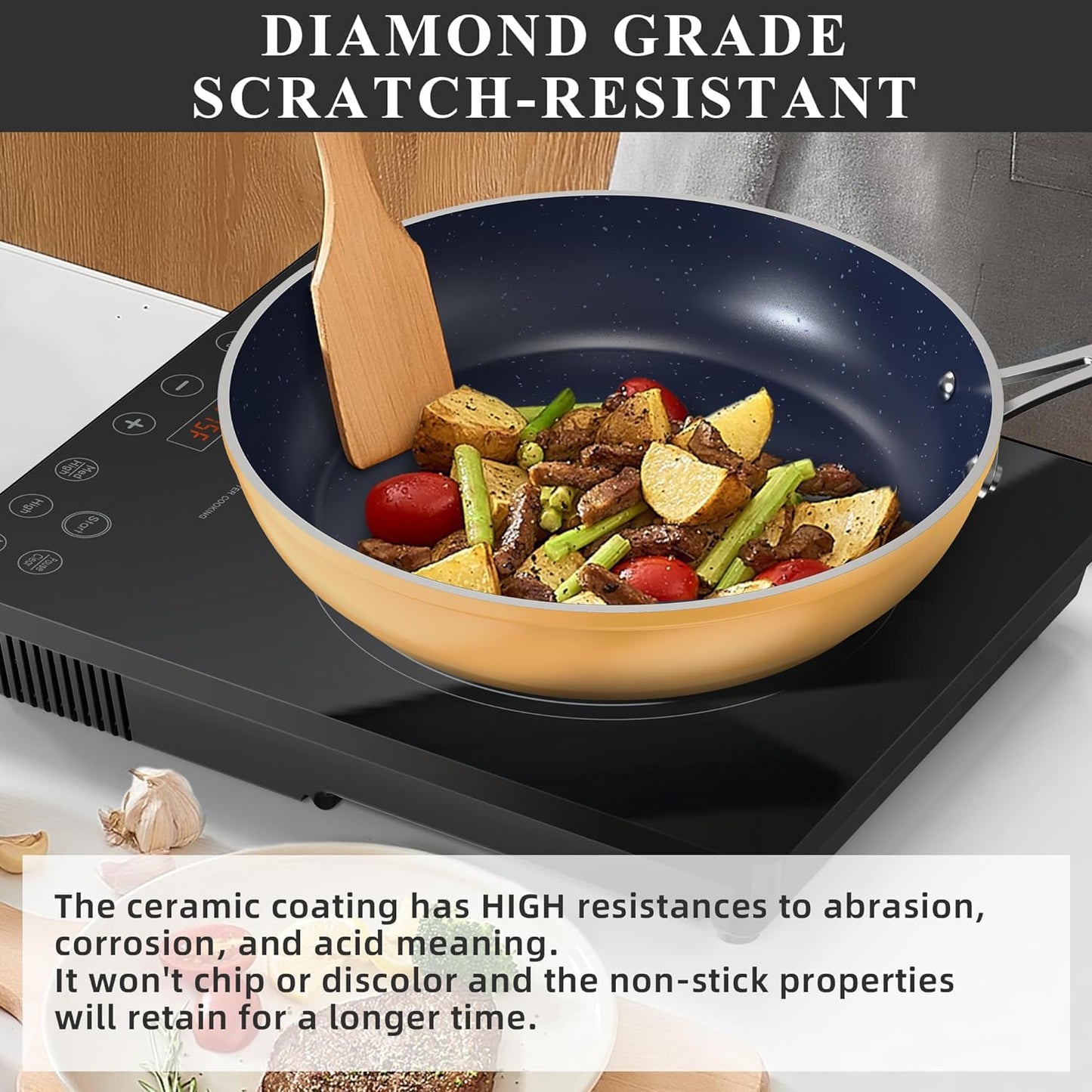 Ceramic Nonstick Cookware Set, Diamond Infused Scratch-Resistant