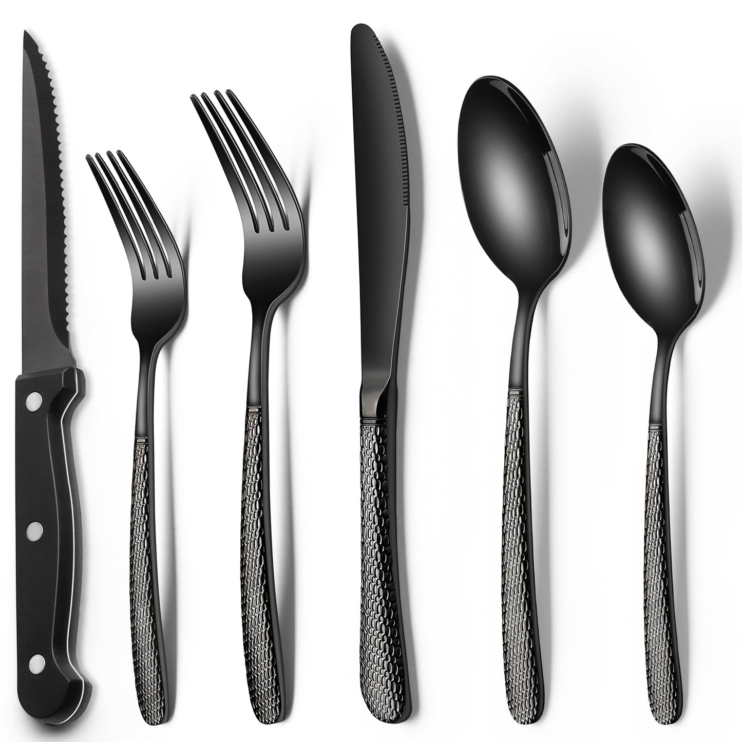 24-Piece Black Silverware Set with Steak Knives, Black Flatware Set for 4