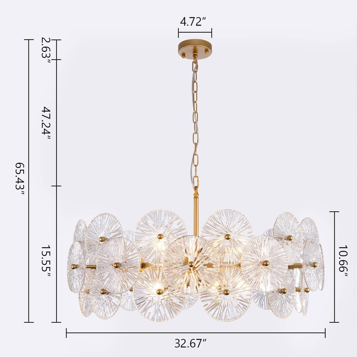 Modern Glass Chandelier 32.67", 3 Tiers Large Gold Ceiling Light Fixtures