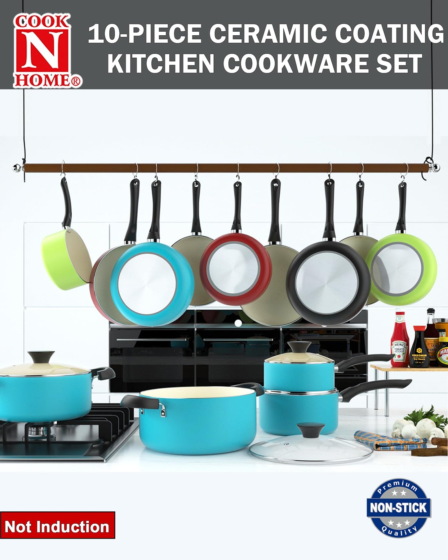 Pots and Pans Set Nonstick, 10-Piece Ceramic Kitchen Cookware Sets