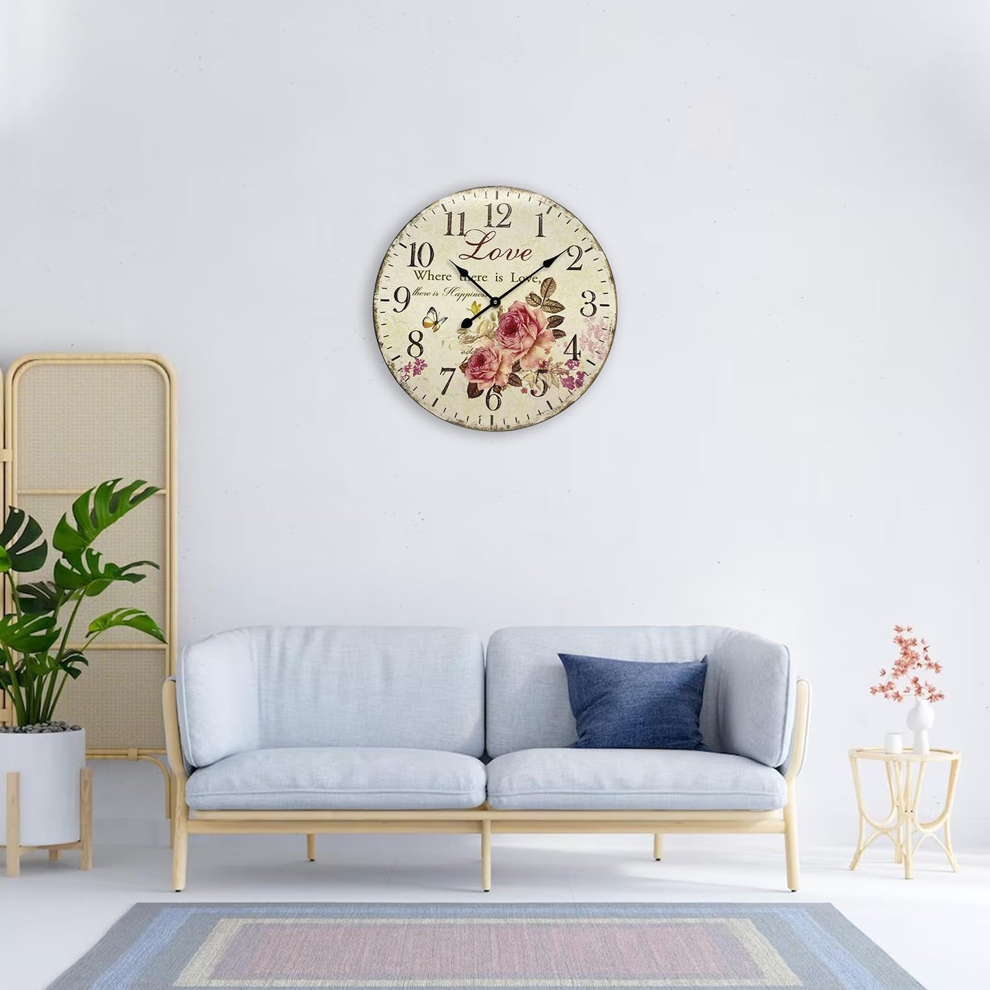 24 Inch Love Rose Vintage Wall Clock Large Farmhouse Clocks French Clocks