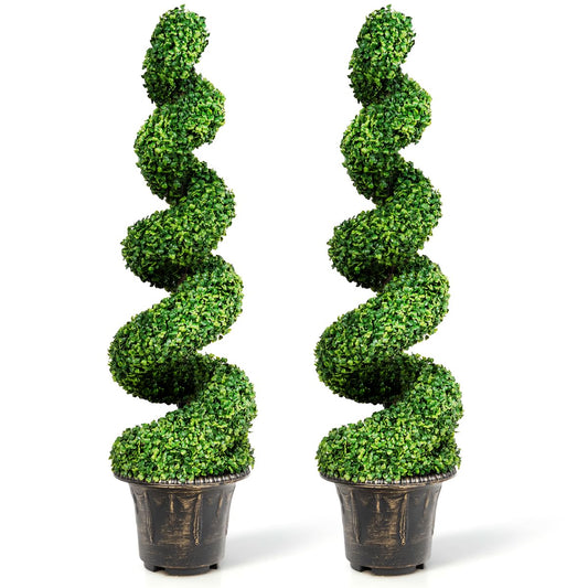 4 Ft Artificial Boxwood Spiral Topiary Tree, Fake Greenery Plants for Indoor or Outdoor