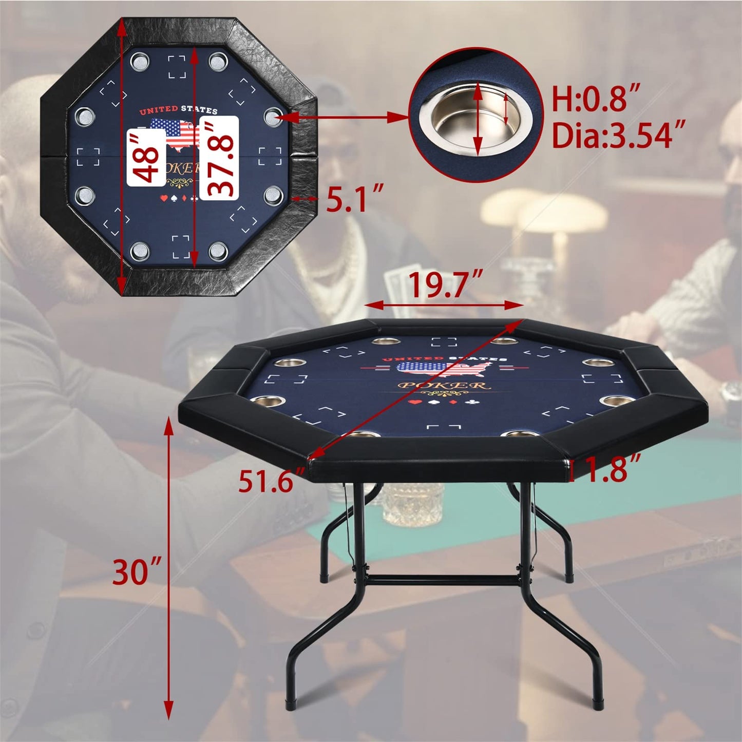 8 Player Octagonal Folding Portable Poker Table