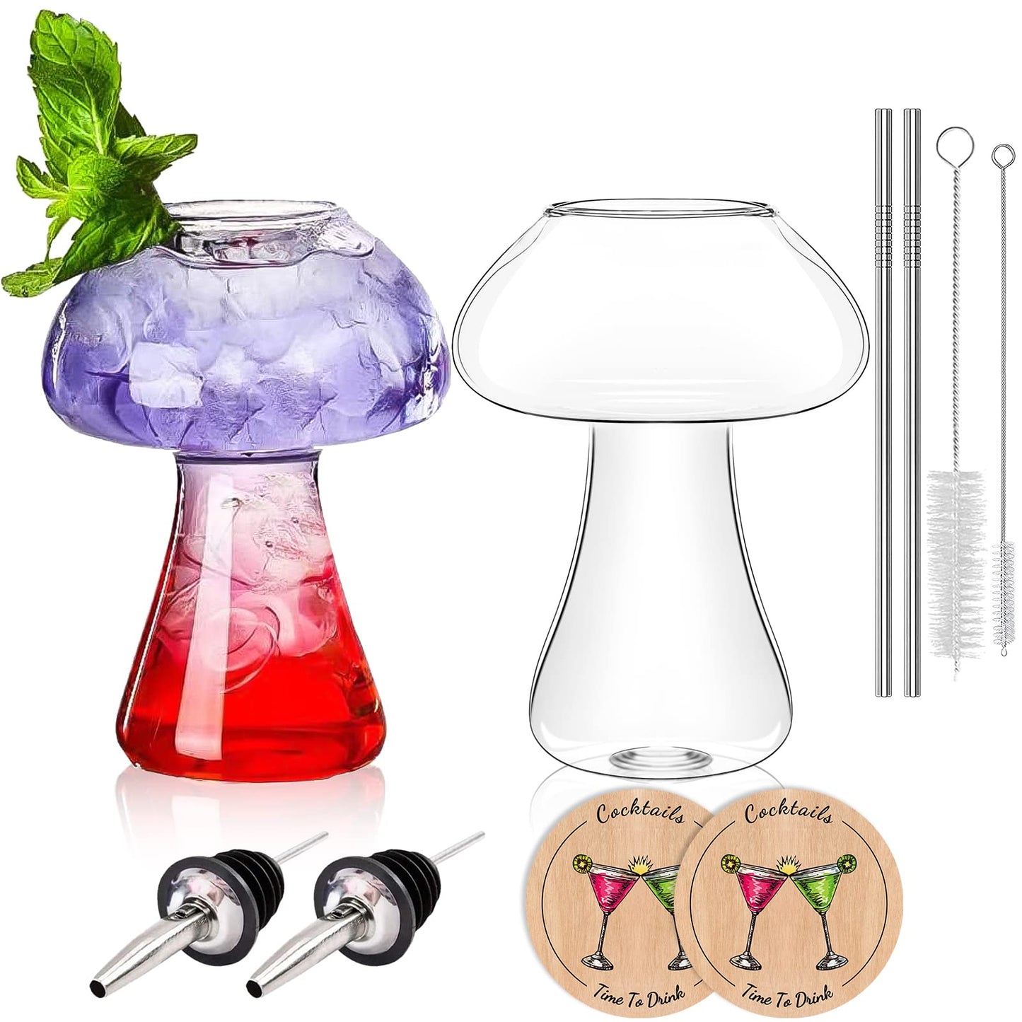 Creative Mushroom Shaped Cocktail Drinks Glass Cup Set of 2