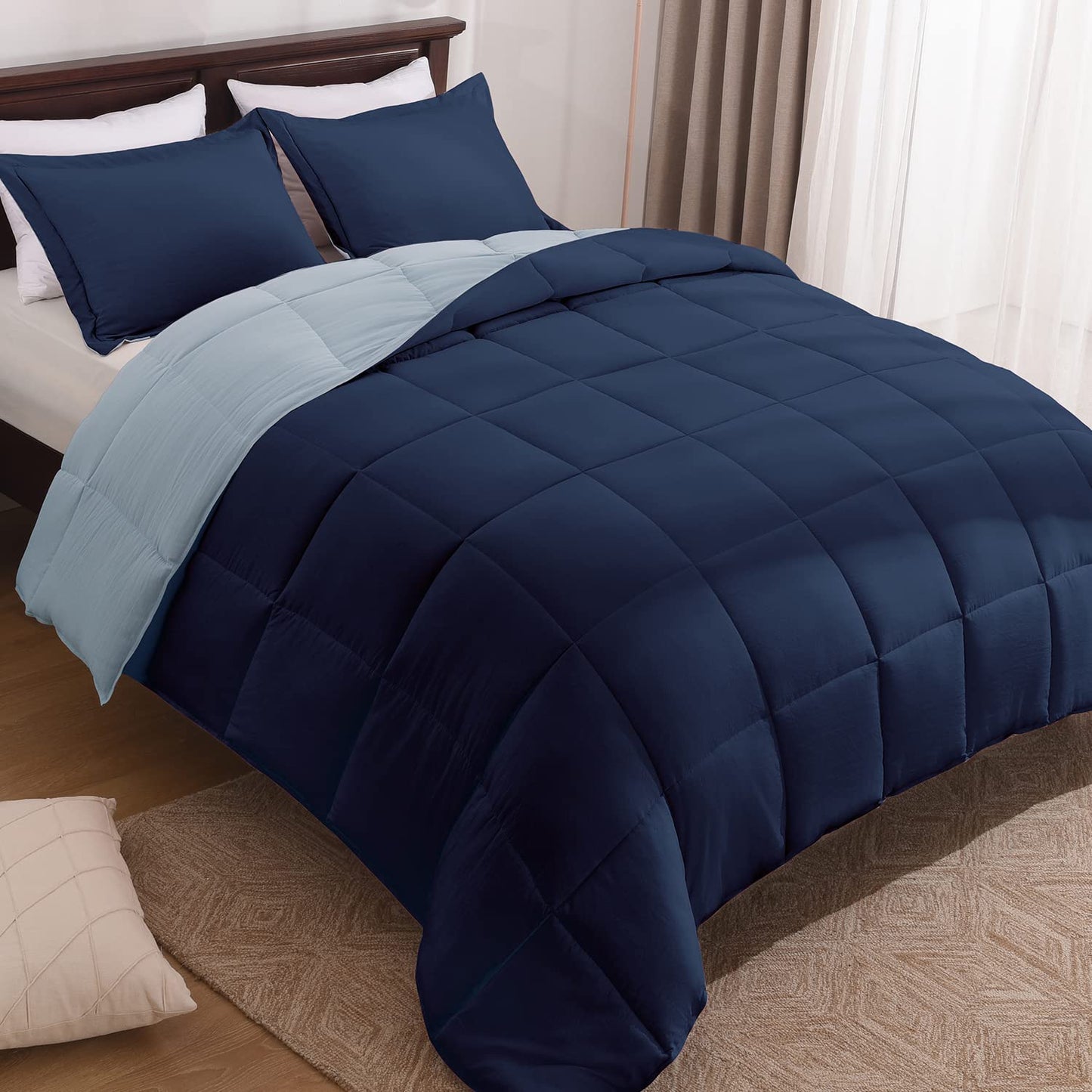 Fluffy Comforter Queen Set for All Seasons - Reversible Set