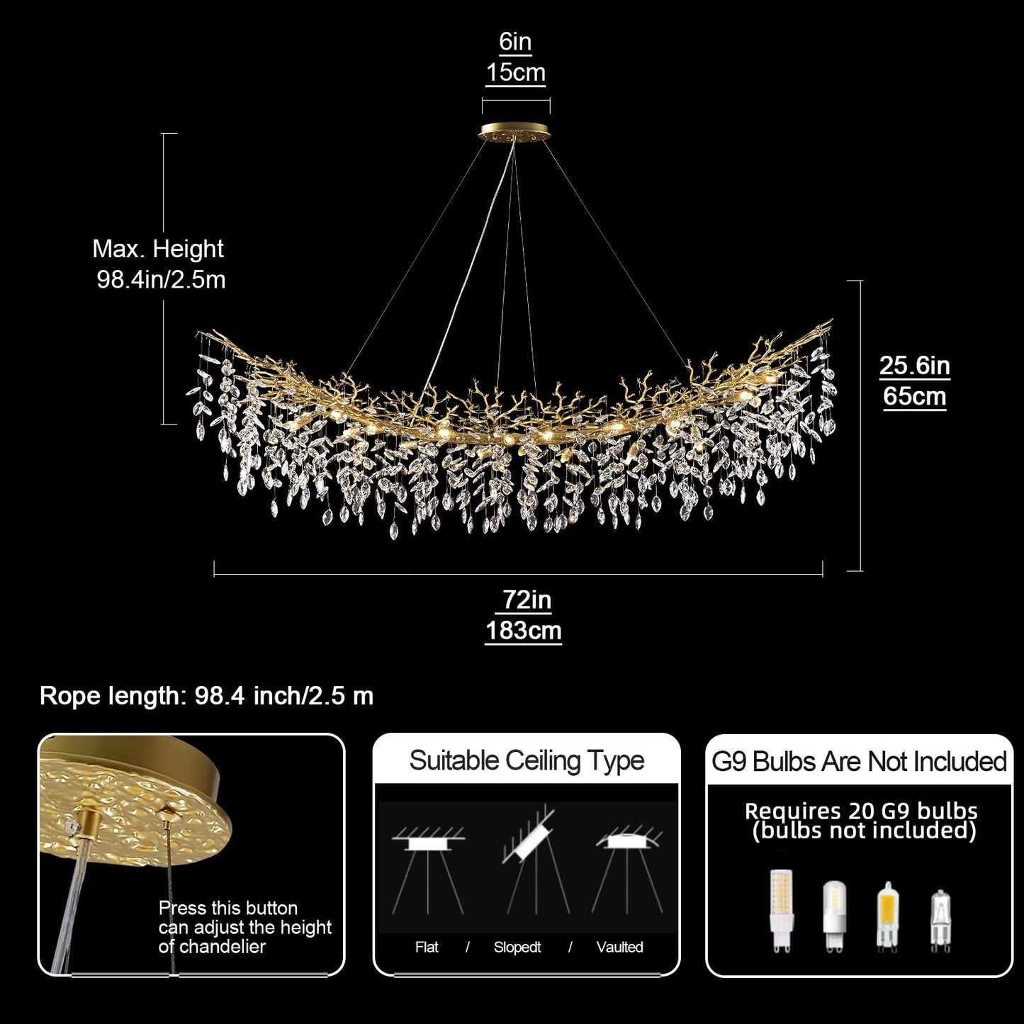 H134'' Modern Crystal Tree Branch Chandelier, Foyer High Ceiling Chandelier