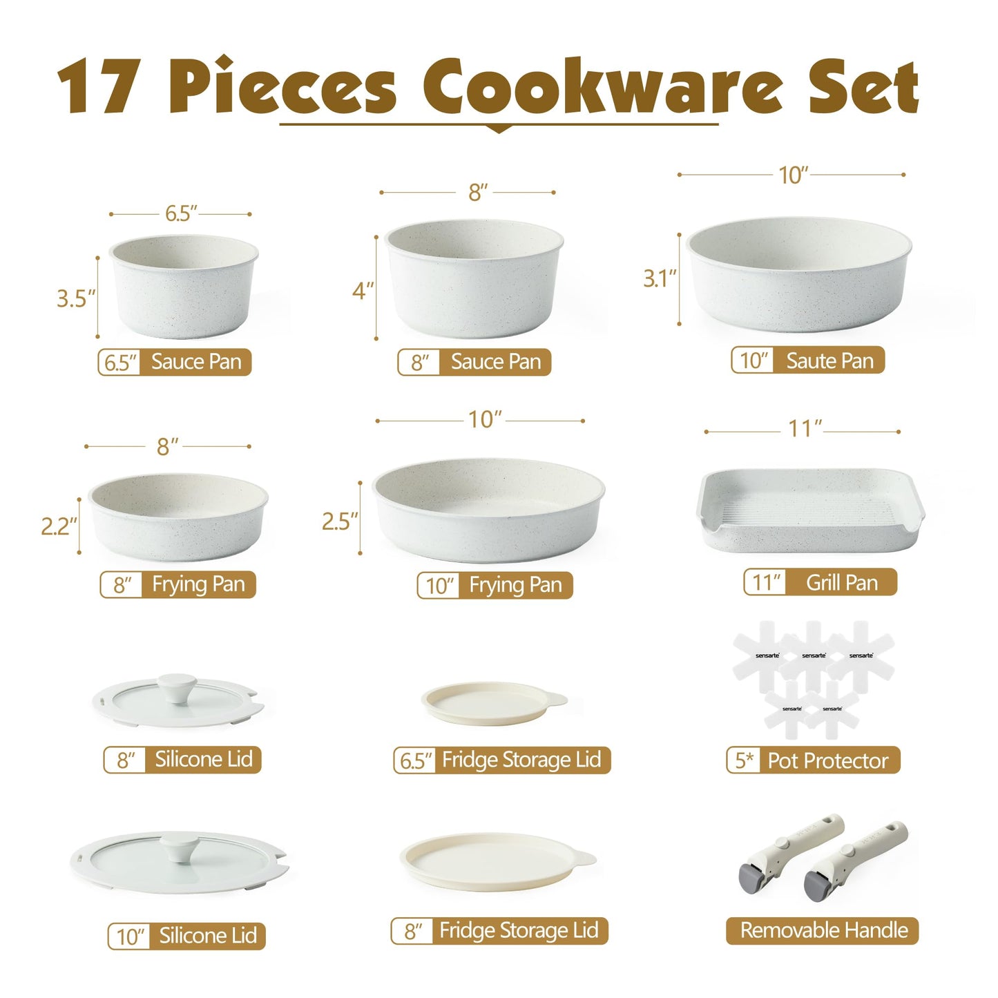 17 Piece Pots and Pans Set, Nonstick Detachable Handle Cookware