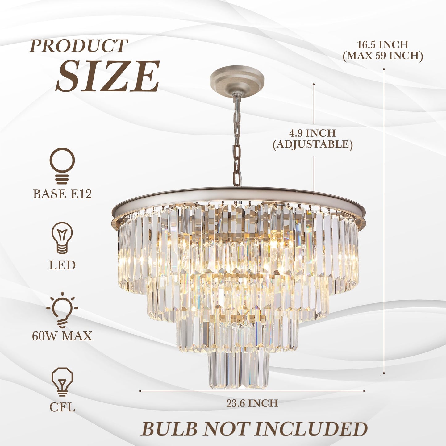 Luxury Smoke Crystal Chrome Chandelier, 8 Lights Pendant