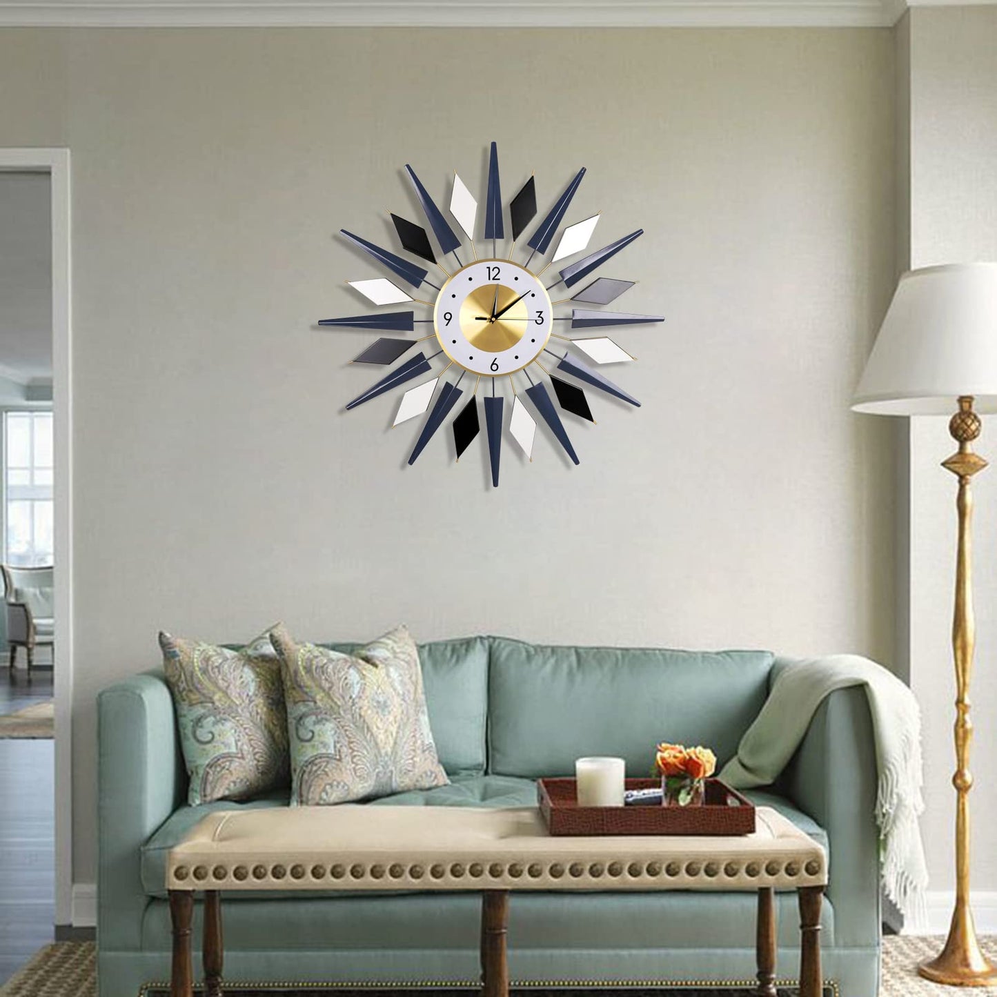 24 Inch Modern Metal Wall Clock Unique Design, Large Silent Battery Operated