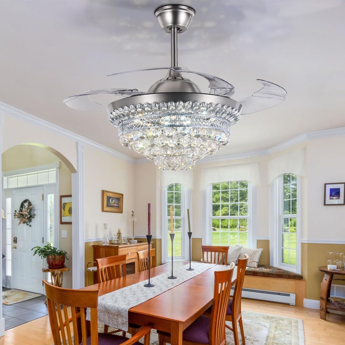 42" Crystal Chandelier Ceiling Fan and Remote, Gold Luxury Fan