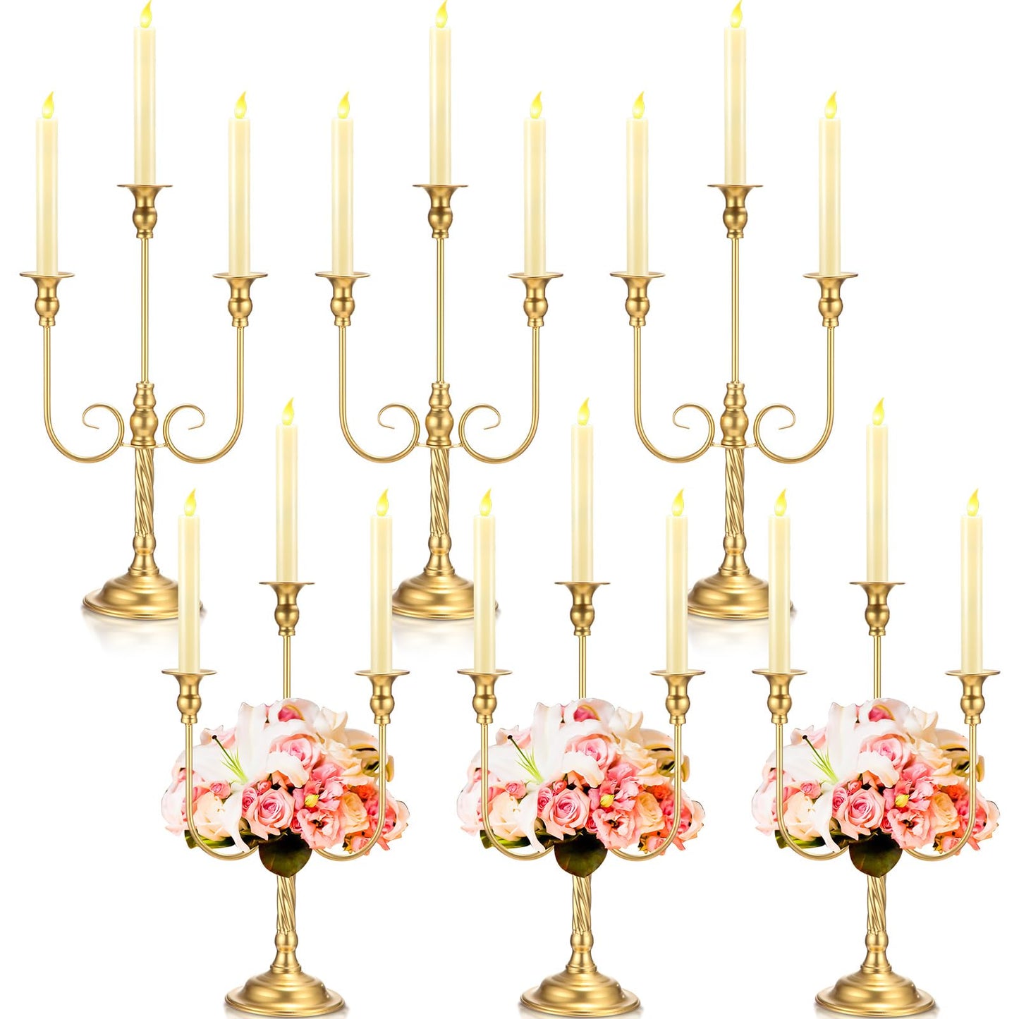 6 Pcs Gold Candelabra Candlestick Holder Metal Candle Stand