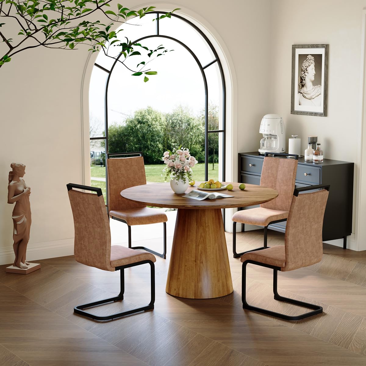 Round Dining Table Set for 6, 45''Round Wooden Dining Set