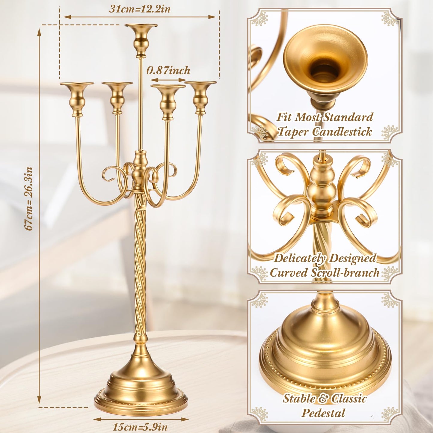 6 Pcs Gold Candelabra Candlestick Holder Metal Candle Stand