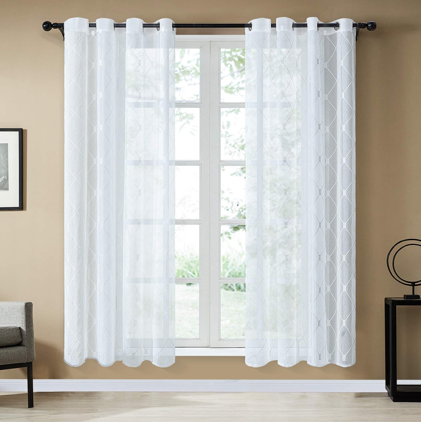 White Sheer Curtains 84 Inches Long for Living Room, 2 Panels Set