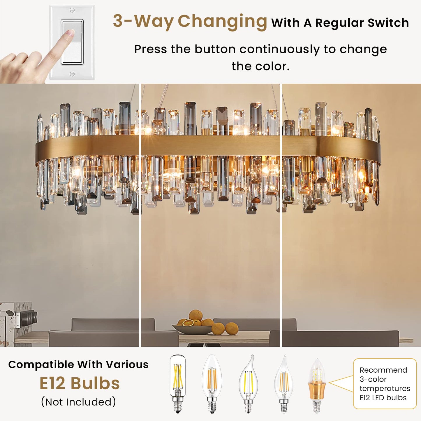 12 Lights Brass Gold Raindrop Crystal Chandelier Lighting, Adjustable Hanging Pendant