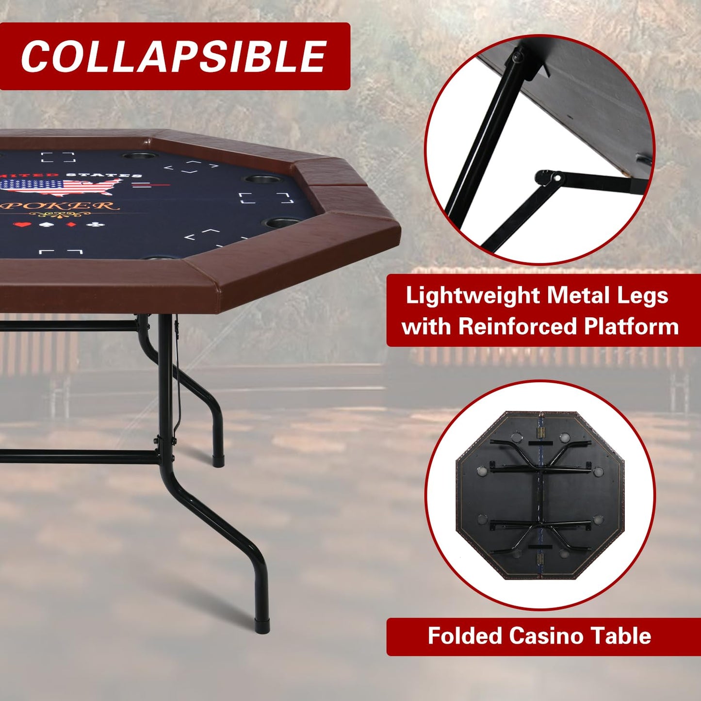 8 Player Octagonal Folding Portable Poker Table