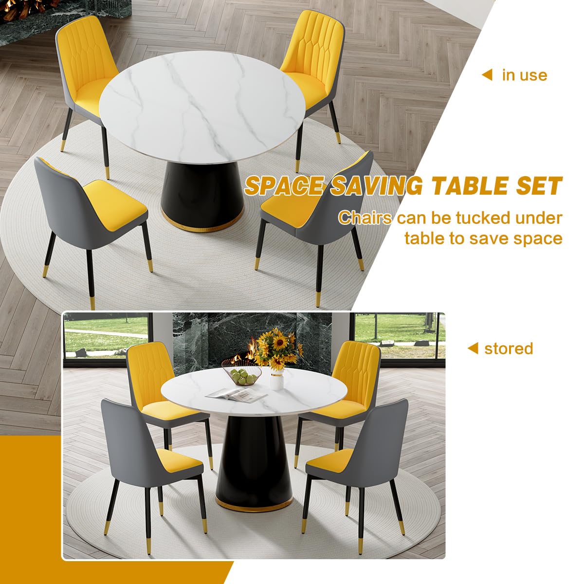 Round Dining Table Set for 6, 45''Round Wooden Dining Set