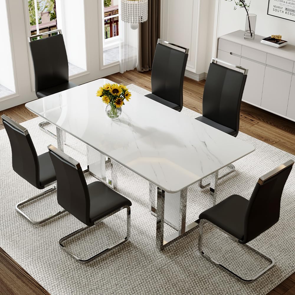 79" Black Modern Dining Table Set for 8,Black Golden Chairs