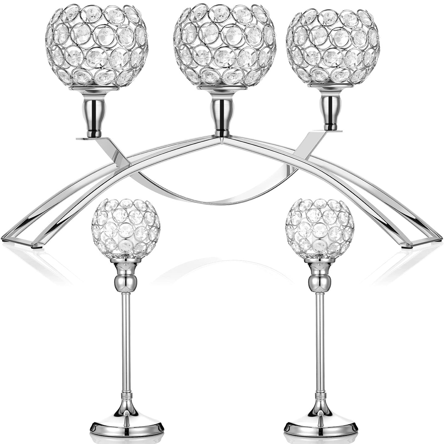 Set of 3 Pieces Gold Crystal Candle Holders