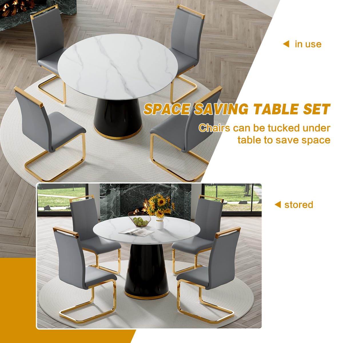 Round Dining Table Set for 6, 45''Round Wooden Dining Set