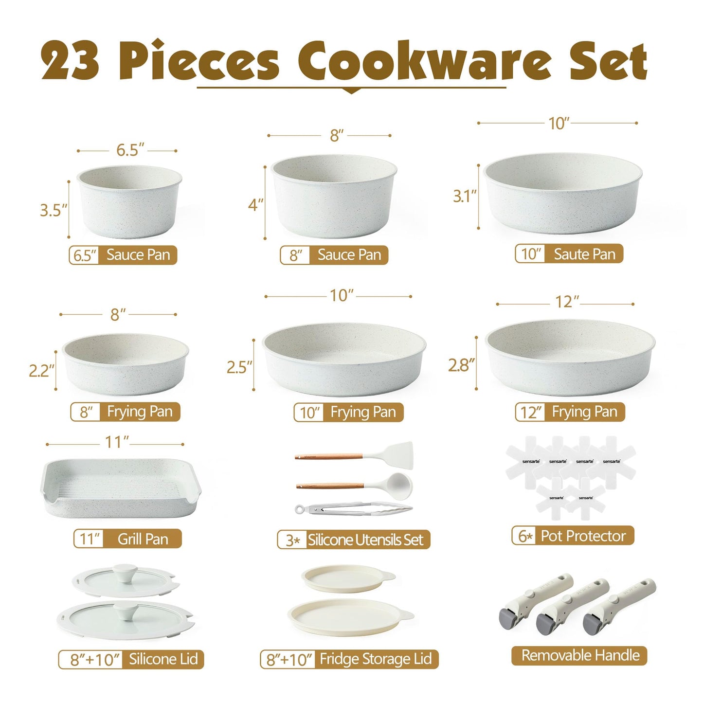 17 Piece Pots and Pans Set, Nonstick Detachable Handle Cookware