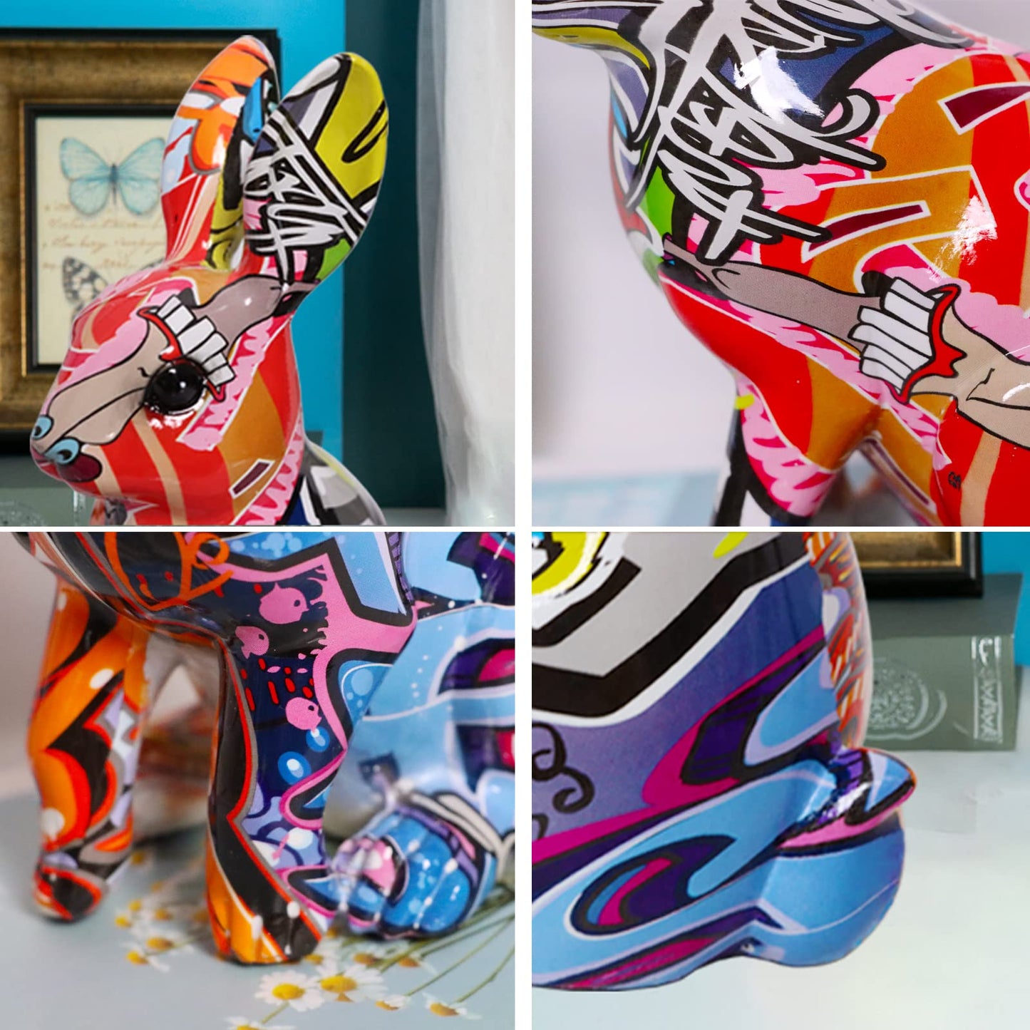 Graffiti French Bulldog Statue Sculpture Art Figurine Home Decoration