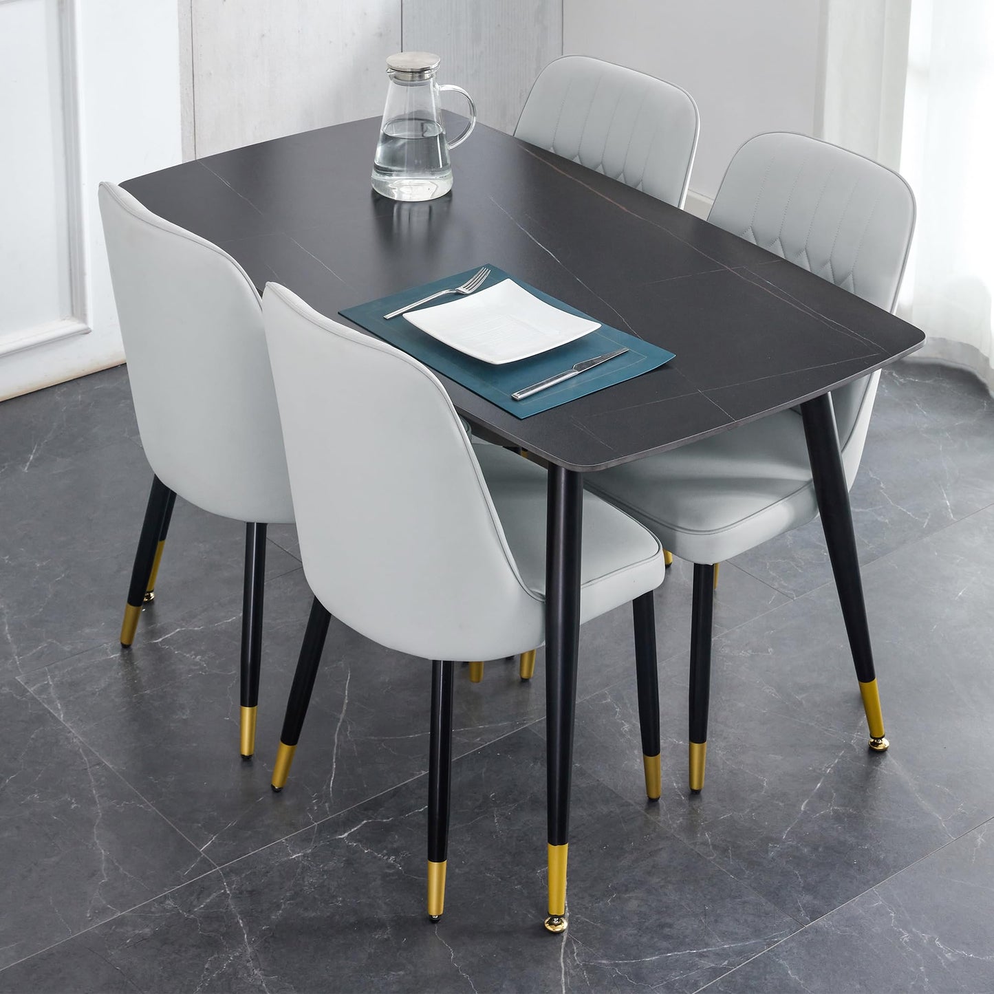 Dining Room Table Set for 4,Sintered Stone Kitchen Table Top and Modern Chairs