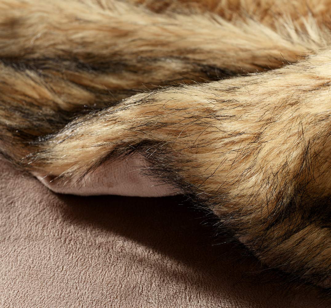 Luxury Plush Faux Fur Blanket King Size, Long Pile Brown with Black