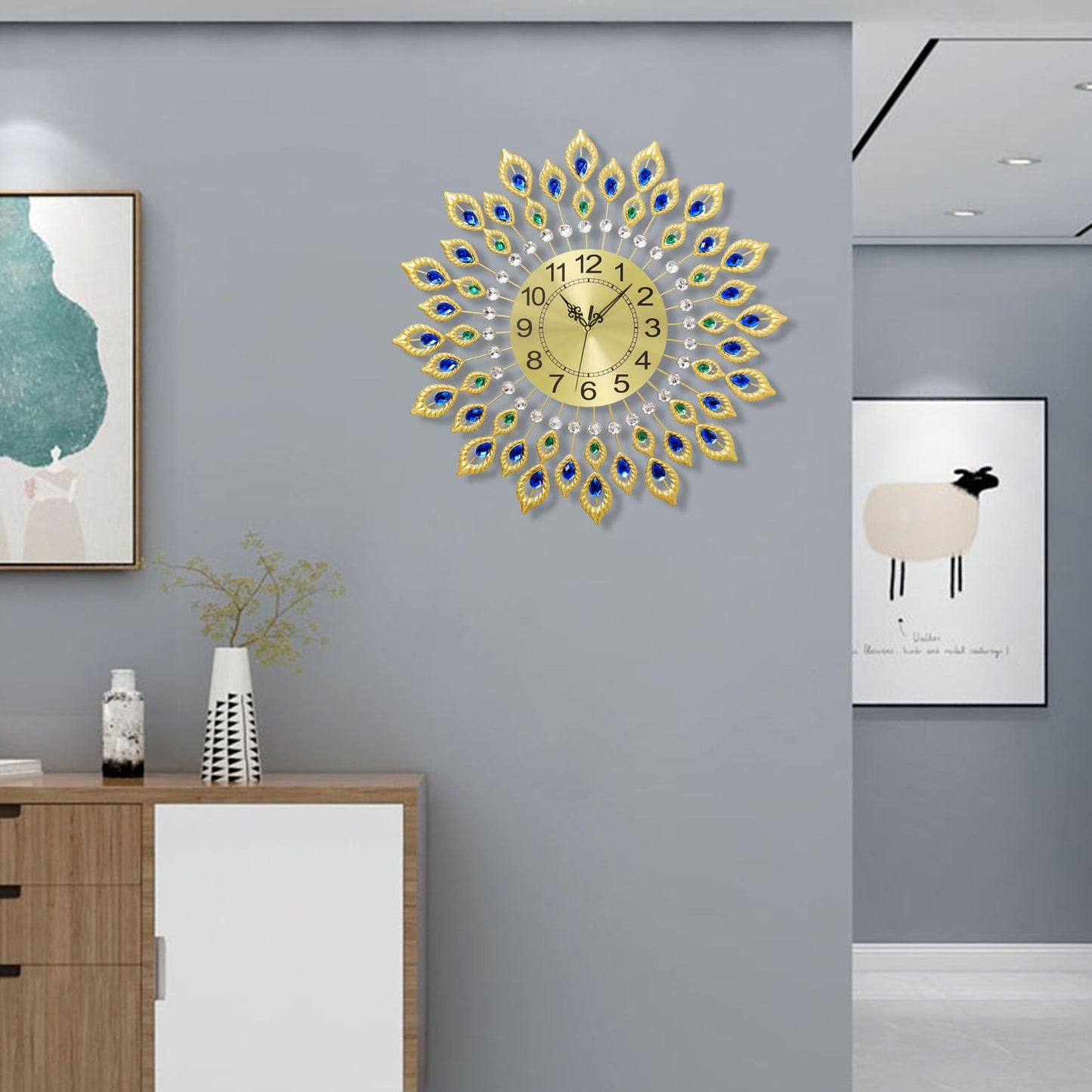 24 Inch Modern Metal Wall Clock Unique Design, Large Silent Battery Operated