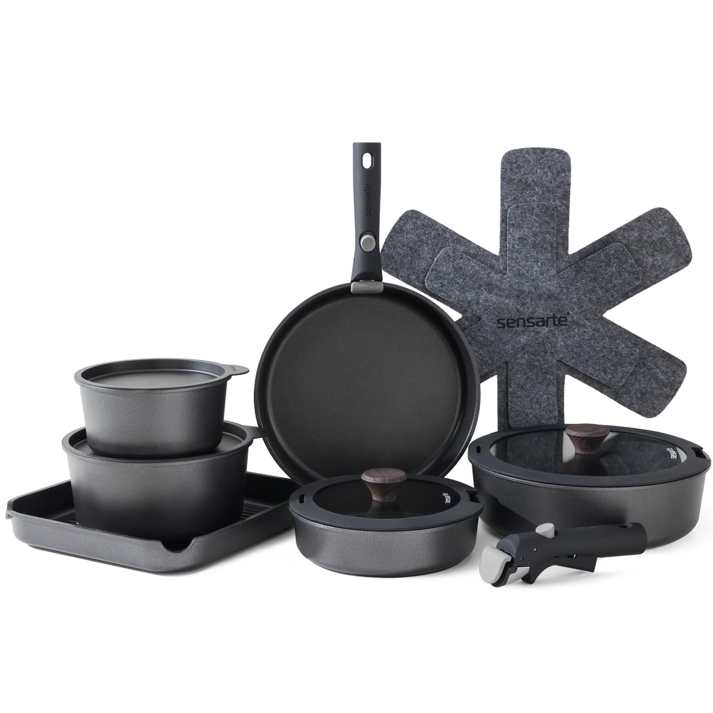 17 Piece Pots and Pans Set, Nonstick Detachable Handle Cookware