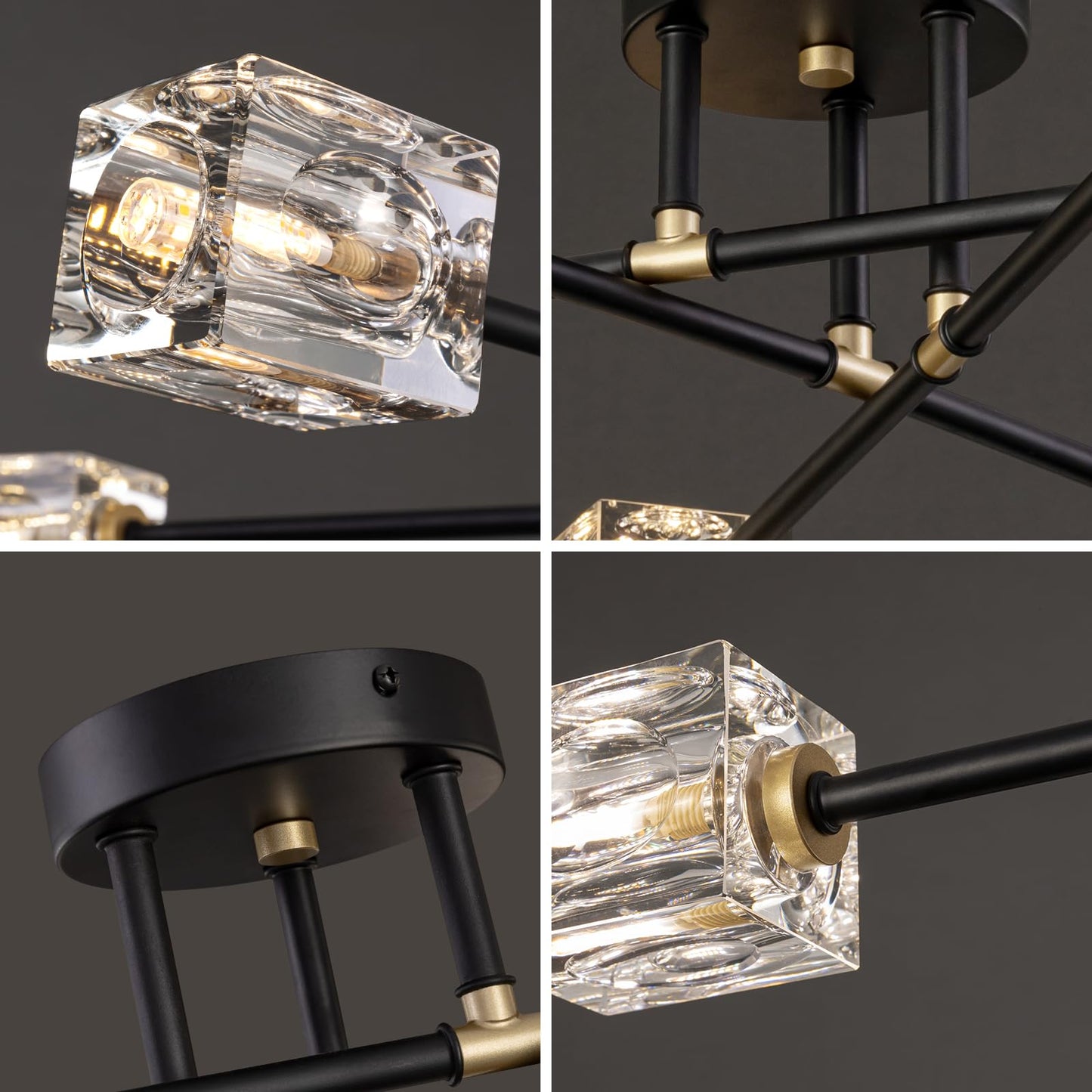 13-Lights Modern Crystal Living Room Light Fixture, Black and Gold