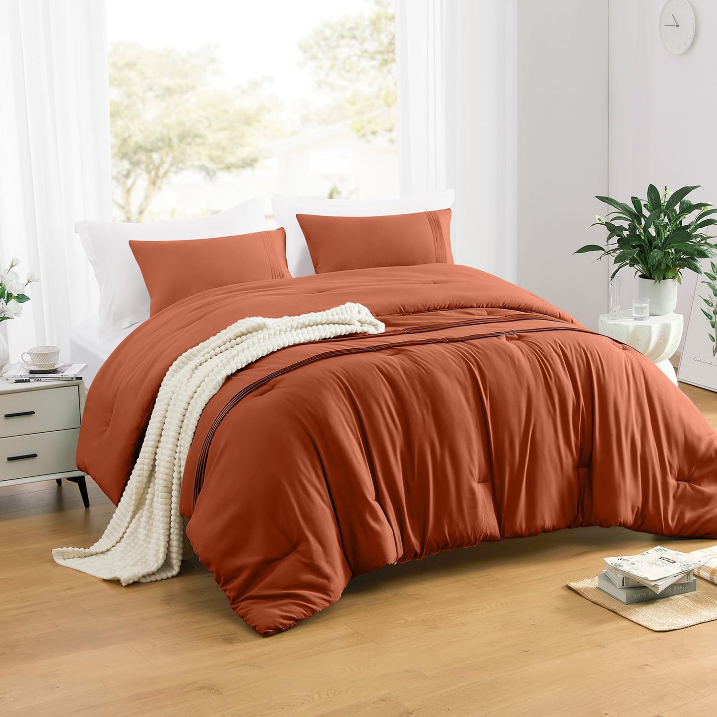 Lightweight Beige Comforter Set Queen Size, Fluffy Comforters