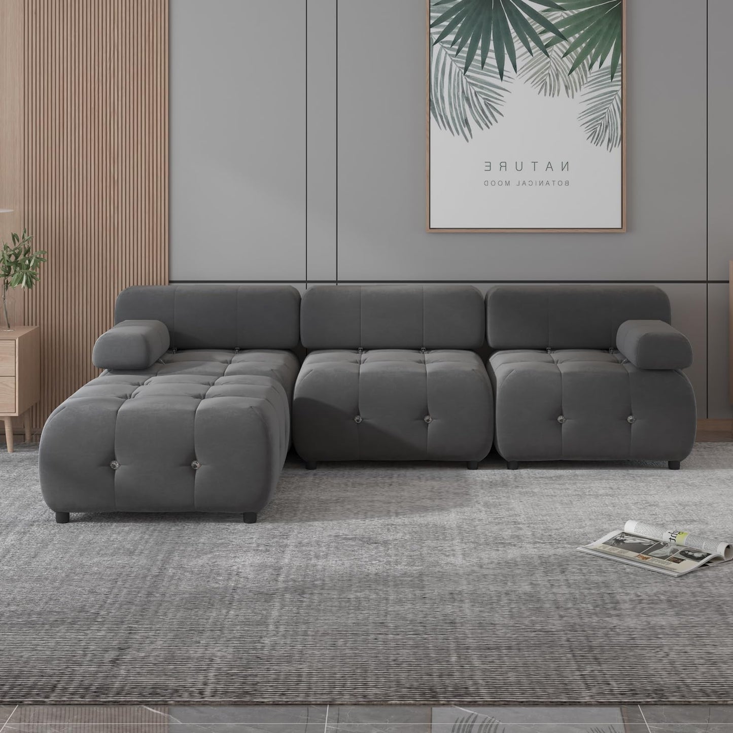 103" W Convertible Modular Sectional Sofa, Luxury Modern 4-Seater Bubble Sofa