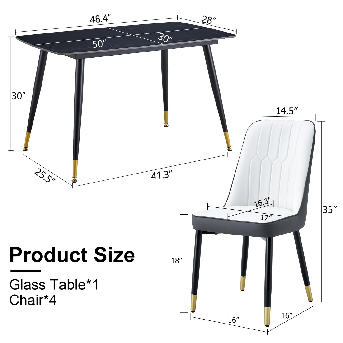 Dining Room Table Set for 4,Sintered Stone Kitchen Table Top and Modern Chairs