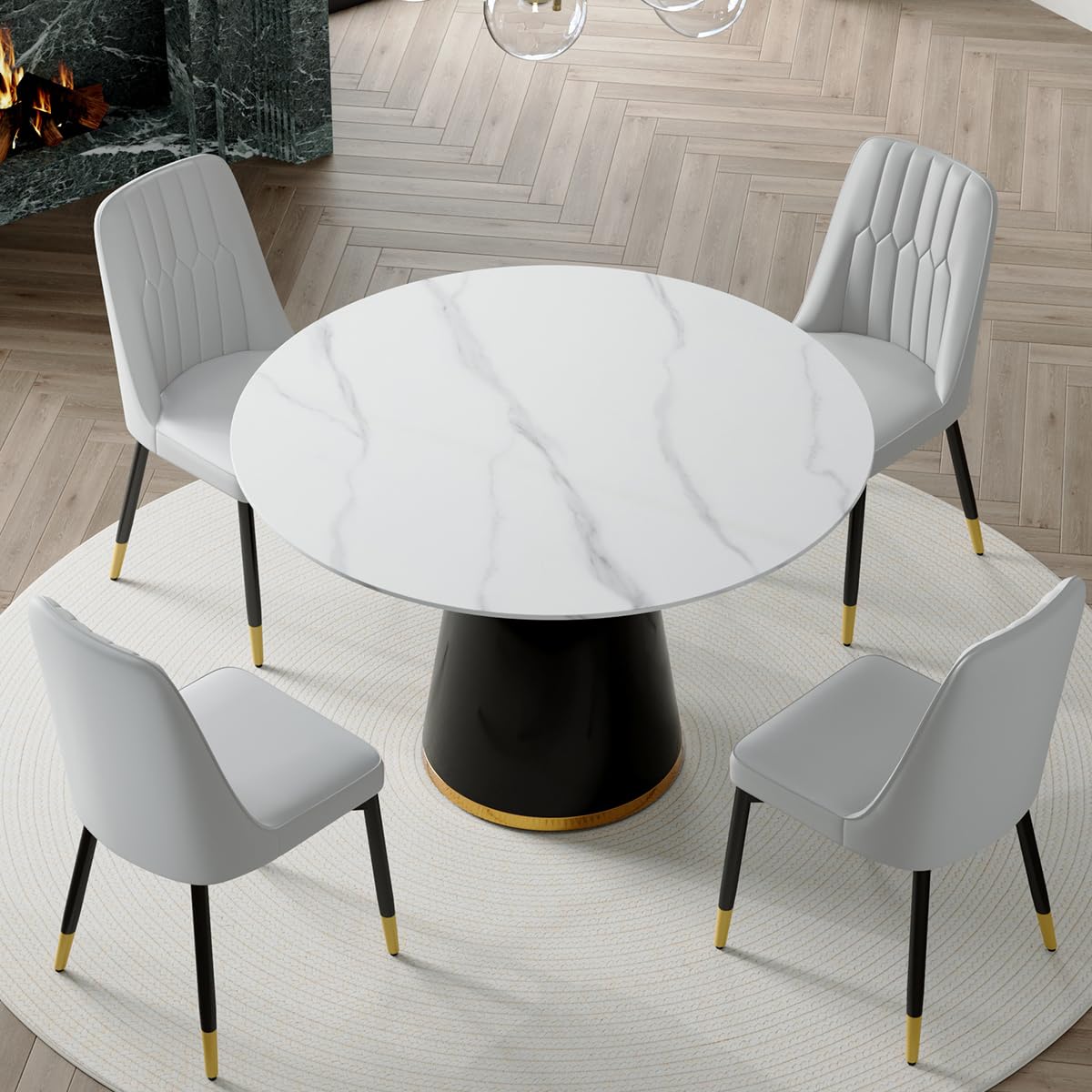 Round Dining Table Set for 6, 45''Round Wooden Dining Set