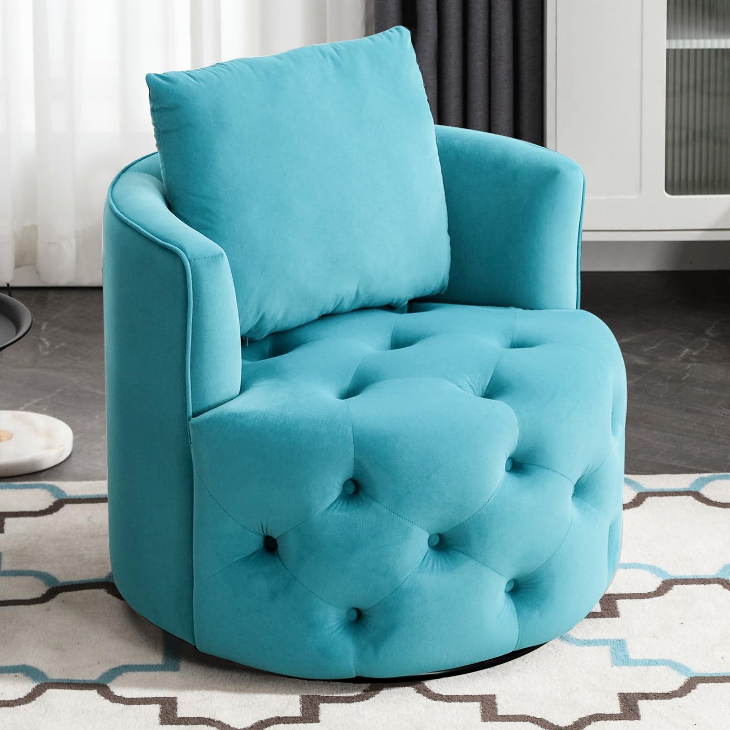 Swivel Barrel Chair with Velvet Fabric with Plump Pillow