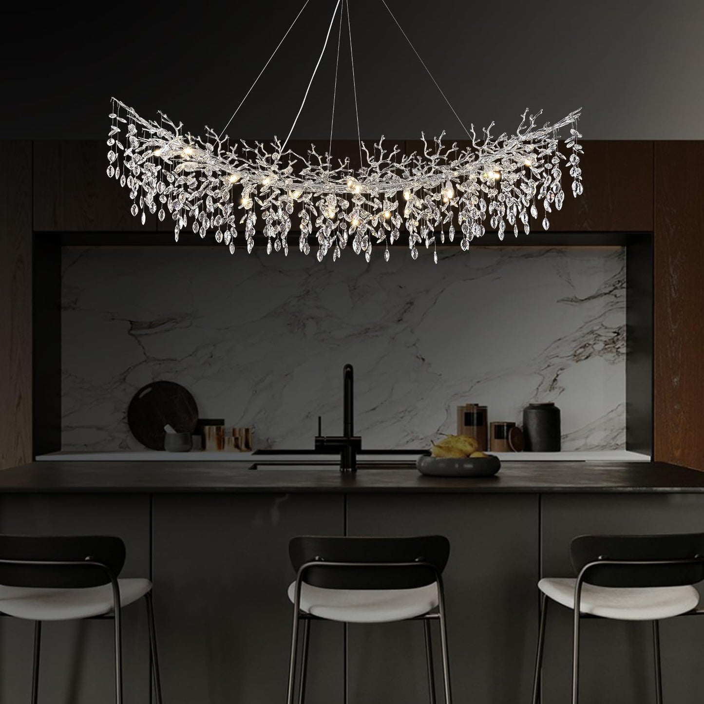 H134'' Modern Crystal Tree Branch Chandelier, Foyer High Ceiling Chandelier