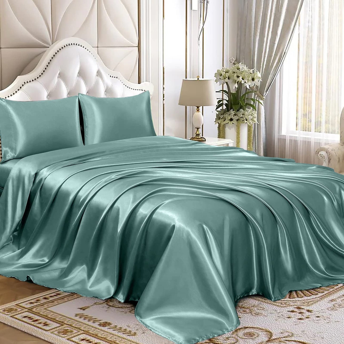 4pcs Satin Sheets Set Luxury Silky Satin Bedding Set with Deep Pocket