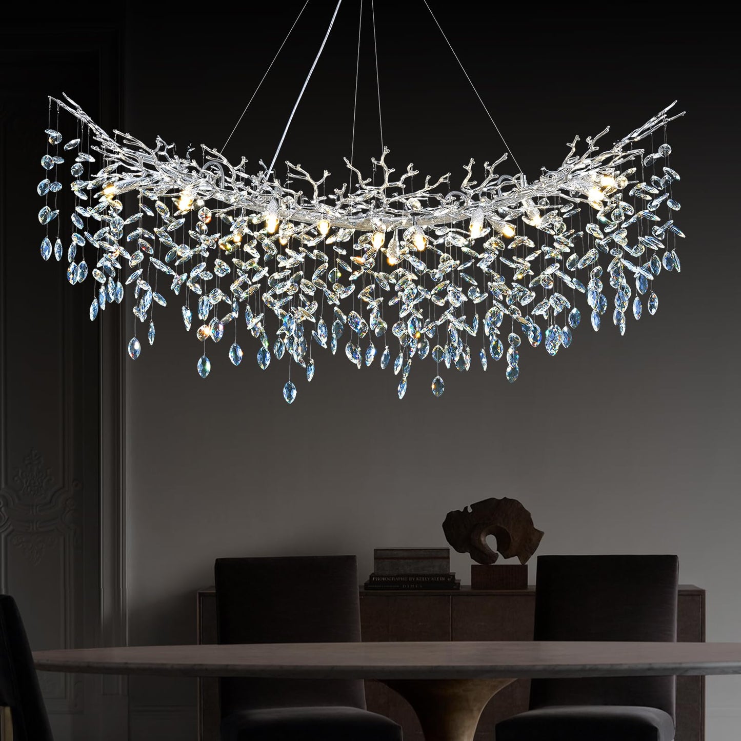 H134'' Modern Crystal Tree Branch Chandelier, Foyer High Ceiling Chandelier