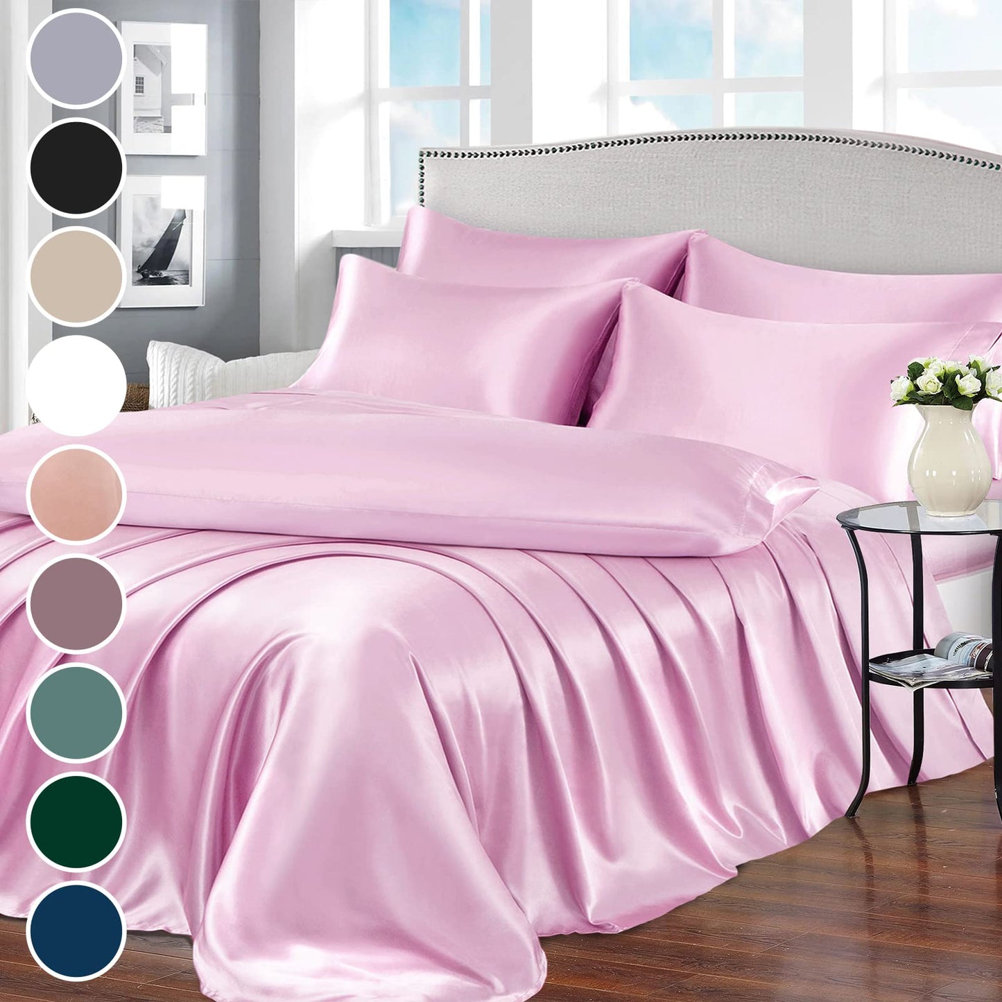 7pcs Satin Sheets Queen Size Bed Set Satin Sheet Set