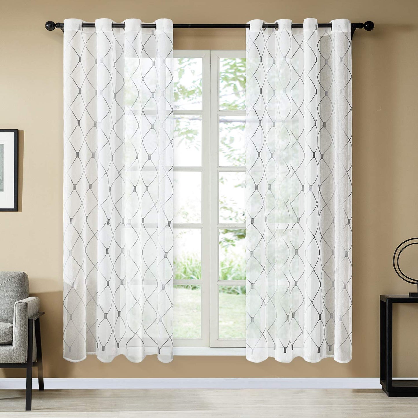 White Sheer Curtains 84 Inches Long for Living Room, 2 Panels Set