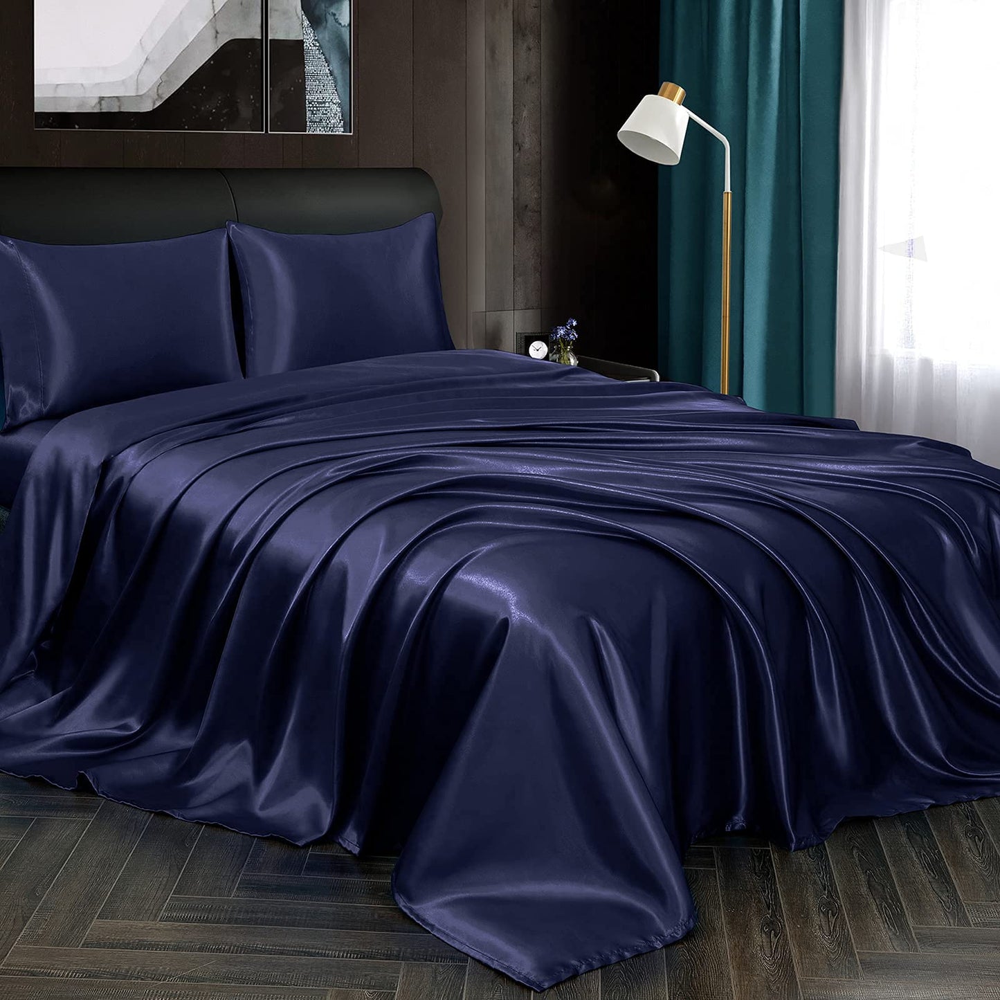 4pcs Satin Sheets Set Luxury Silky Satin Bedding Set with Deep Pocket