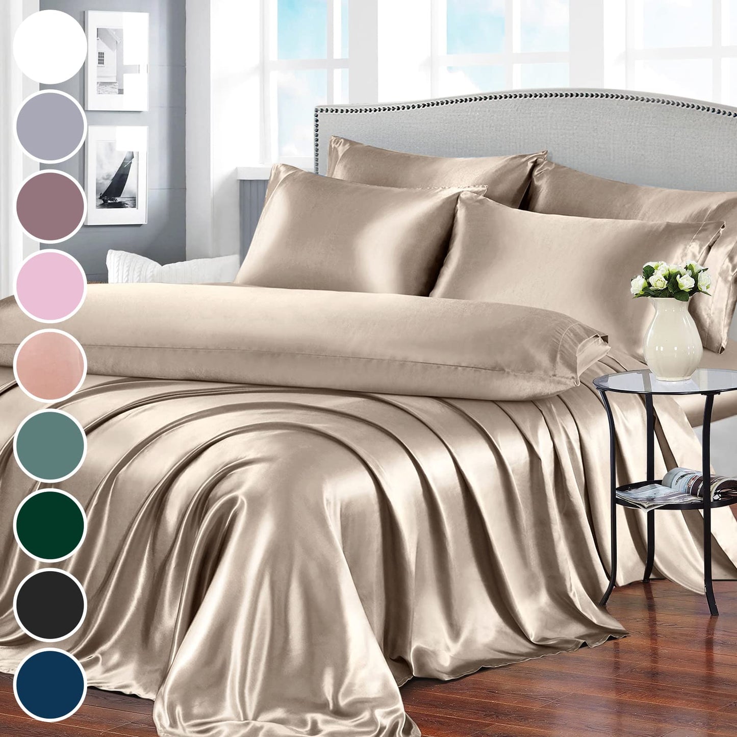 7pcs Satin Sheets Queen Size Bed Set Satin Sheet Set